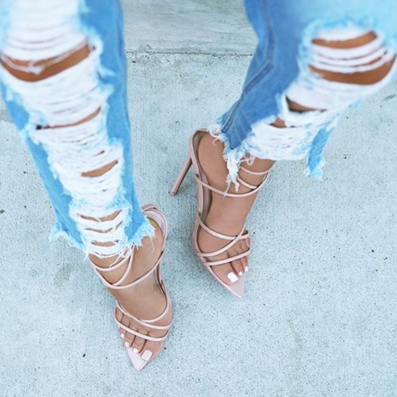 triangle pointed open toe heels
